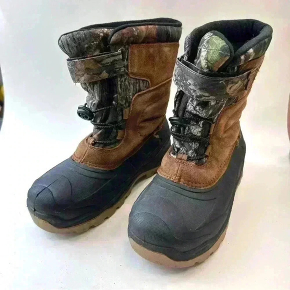 Ozark Trail Youth Winter Camo Hunting Boots Size 4 Brown‎ Leather Waterproof